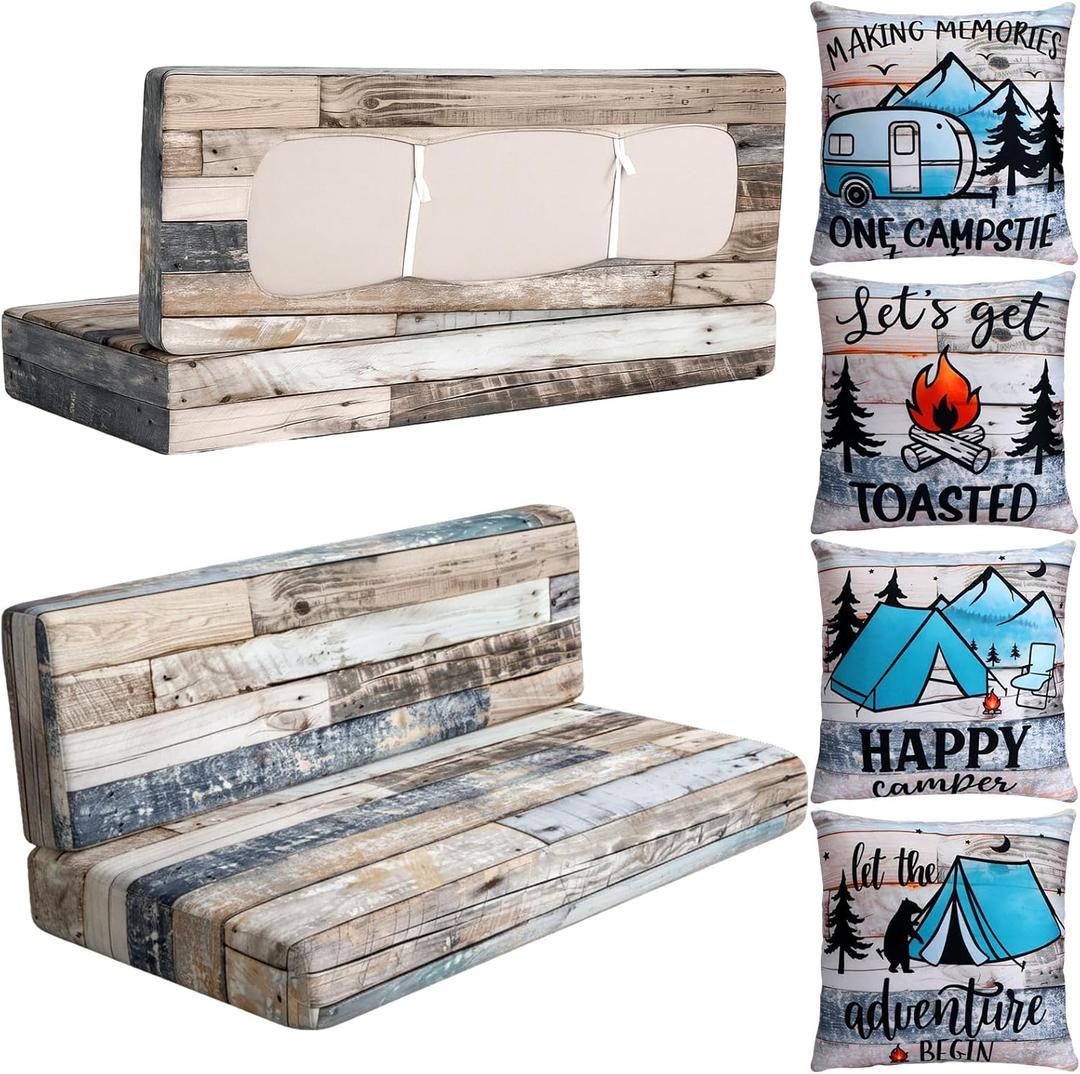 SmoothNovelty 8 Pcs Rv Dinette Cushion Covers- Stretch Washable 4 Pillowcase, 2 Backrest, 2 Bench Covers, Camper Couch Cushion Slipcovers Replacement for Travel Trailer Car Bench Furniture Protector