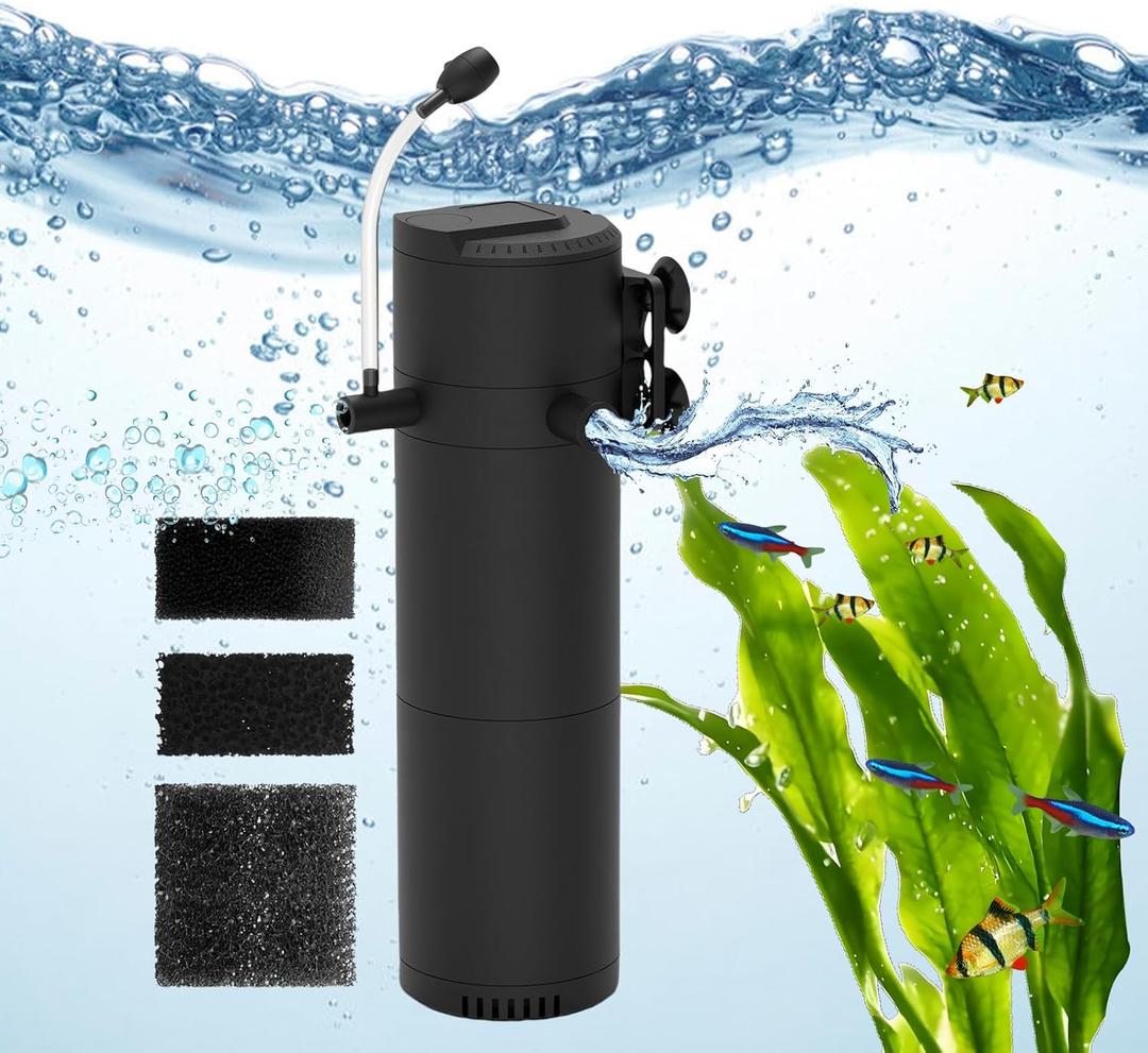 3-Stage Internal Aquarium Filter 320GPH Turtle Filter in-Tank Filter Dual Water Outlet & Aeration, Fish Tank Filter Turtle Tank Filter for 60-100 Gallon Tanks