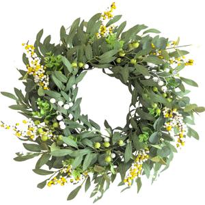 Green Wreaths for Front Door, Farmhouse and Home Decorations for All Seasons, 20 Inches Greenery Artificial Eucalyptus Wreaths, Outdoor and Indoor Wall Decorations (Green)