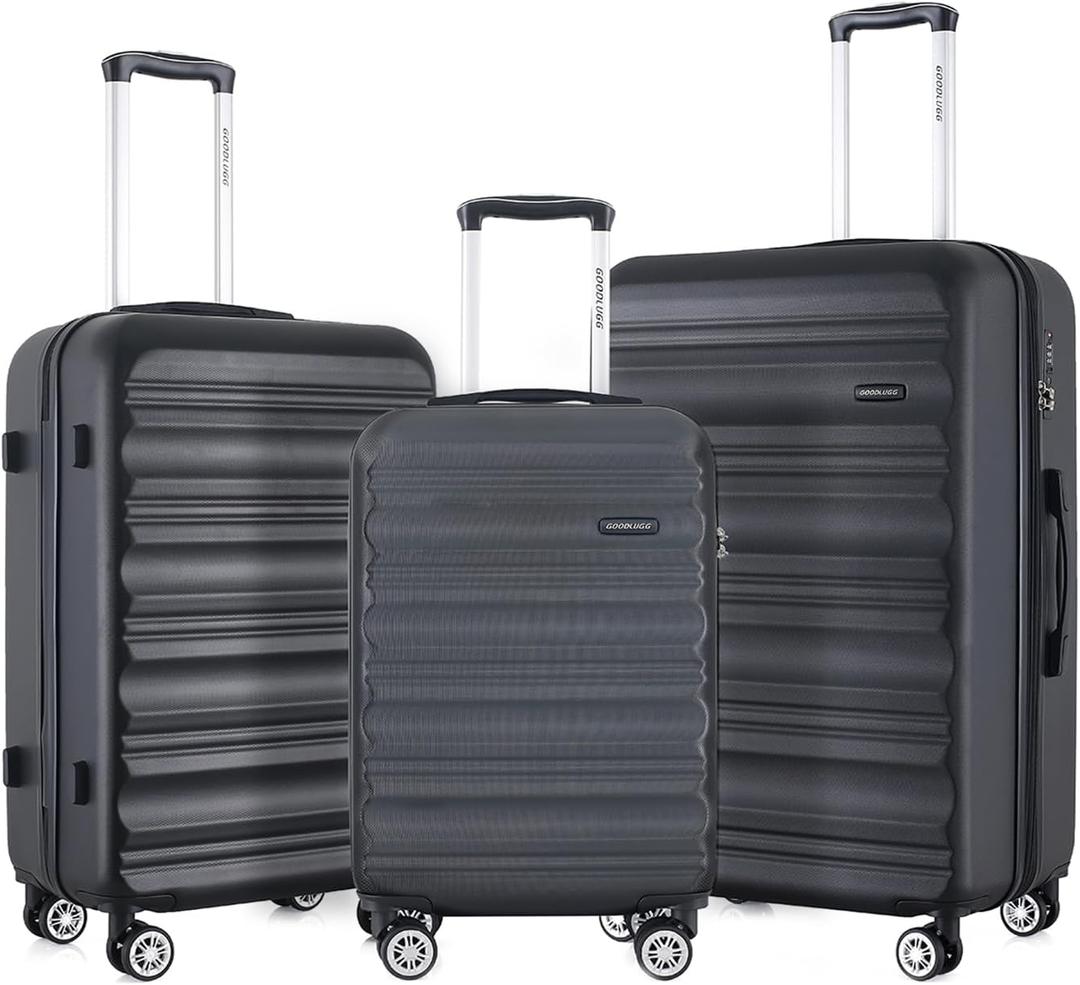 Luggage Set with Spinner Wheels and TSA Lock, 3 Pieces Expandable Hardside Suitcase for Travel, Hardshell Luggage Sets, 20", 24", 28", Black
