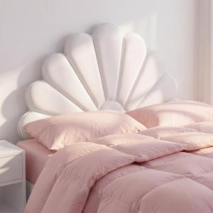 Sliner Scalloped Velvet Headboard Cushion Creamy White Seashell Upholstered Headboard Cushion Queen Size Upholstered Platform Bed Coastal Decor for Teen Girls Bedroom, 59"L x 1"W x 39"H