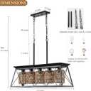 Rattan Boho Black Chandelier Dining Room Kitchen Island Light Fixture,Wicker Chandeliers Over Table 5-Light Rustic Rectangular Farmhouse Kitchen Pendant Lighting Fixtures