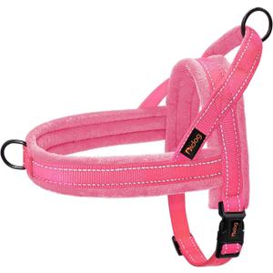 Didog Soft Flannel Padded Dog Vest Harness, No Pull/Quick Fit Reflective Dog Strap Harness, Easy for Training Walking (M:Chest 21-26", Pink)