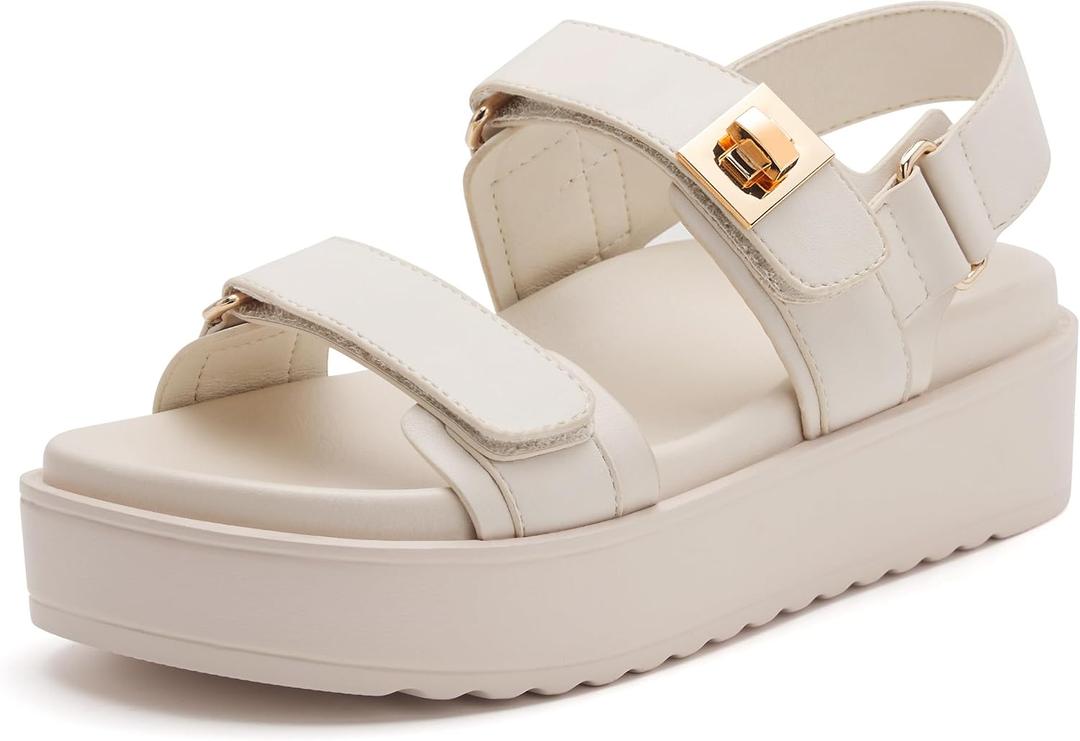 vodvob Womens Flat Sandals with Soft Cushioned Footbed Open Toe Slides Adjustable Slip On Slippers for Summer US 8 (White)