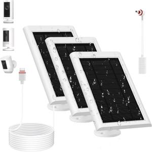 3 Pack Solar Panel for Ring Camera(2nd Generation) Dustproof Waterproof 5W Solar Panel with 10FT/3M Long Cable for Stick Up & Pro Spotlight Cam Battery for Security Camera (deep white)
