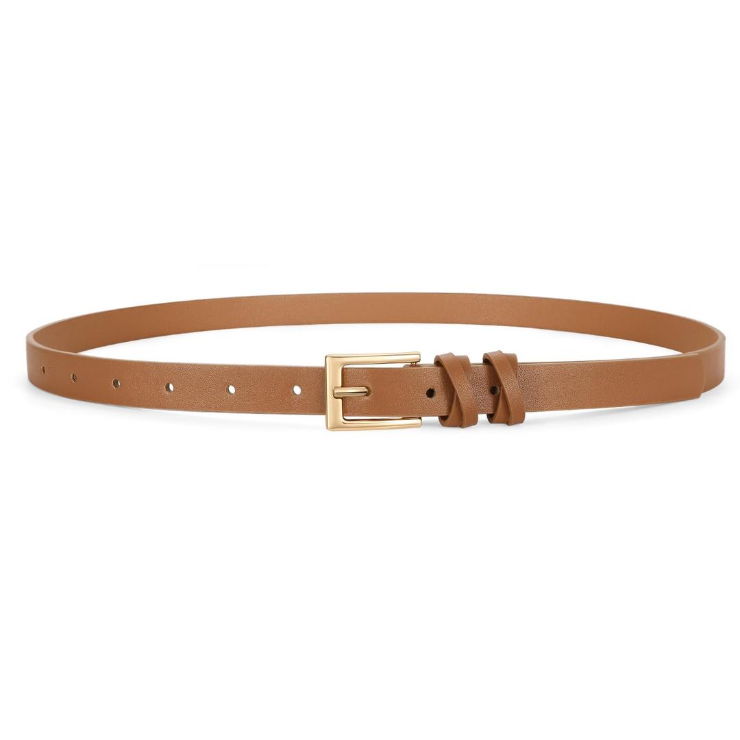 Skinny Black Belts for Women Fashion Ladies Thin Leather Dresses Belt for Jeans Pants 0.7inch Width,brown,L