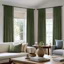 MIULEE Olive Green Pinch Pleated 100% Blackout Linen Curtains for Bedroom, Room Darkening Dark Green Window Curtains 84 inches Long for Living Room, Black Out Pleat Drapes with Pin Hooks, 2 Panels (Loden)
