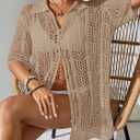 BreathSunny Womens Crochet Knit Polo Collar Swimsuit Coverup Cardigan Summer 2026 Beach Bathing Suit Cover Up Shirt Dress