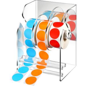 Geosar 3 Pcs Adjustable Label Dispenser 3 Disks Sticker Roll Holder Sticker Dispenser Clear Label Roll Holder Acrylic Tape Organizer Stand for Office Home Desktop