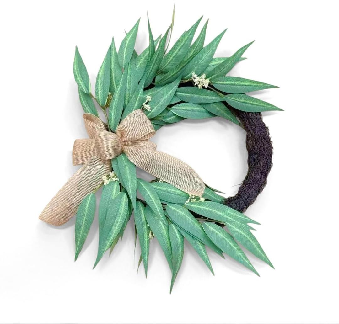 Spring Greenery Wreath 20", Half Moon Wreath for Front Door