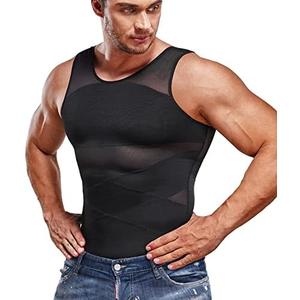 SOLCYSX Compression Shirt for Men Slimming Undershirt Body Shaper Tank top for gynomastica Sleeveless Shapewear Vest Men Size L