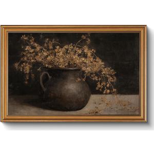 Gold Framed Wall Art Vintage Floral Canvas Art Farmhouse Autumn Picture Moody Wall Decor Antique Prints Rustic Botanical Paintings Country Artwork for Bedroom Bathroom Living Room 16x24 Inch