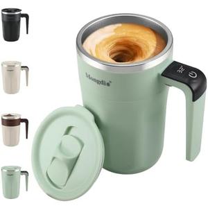 Mongdio Self Stirring Coffee Mug with Fahrenhite Temperature Display, Rechargeable Stirring Mug, Automatic Self Stirring Cup with Lid, For Coffee, Milk and Other Beverages, Green (13.5OZ)