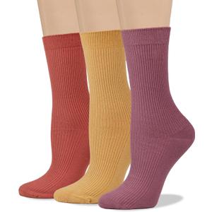 COTTON DAY Women's Combed Cotton Colored Fine Ribbed Trouser Dress Socks Beige Denim Blue Purple 3 Pack (9-11)