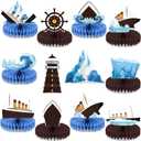 12Pcs Nautical Party Supplies Cruise Ship Birthday Honeycomb Centerpieces for Ocean Party Decorations Ship Theme Table Honeycomb for Ocean Cruise Liner Nautical Winter Birthday Party Favors