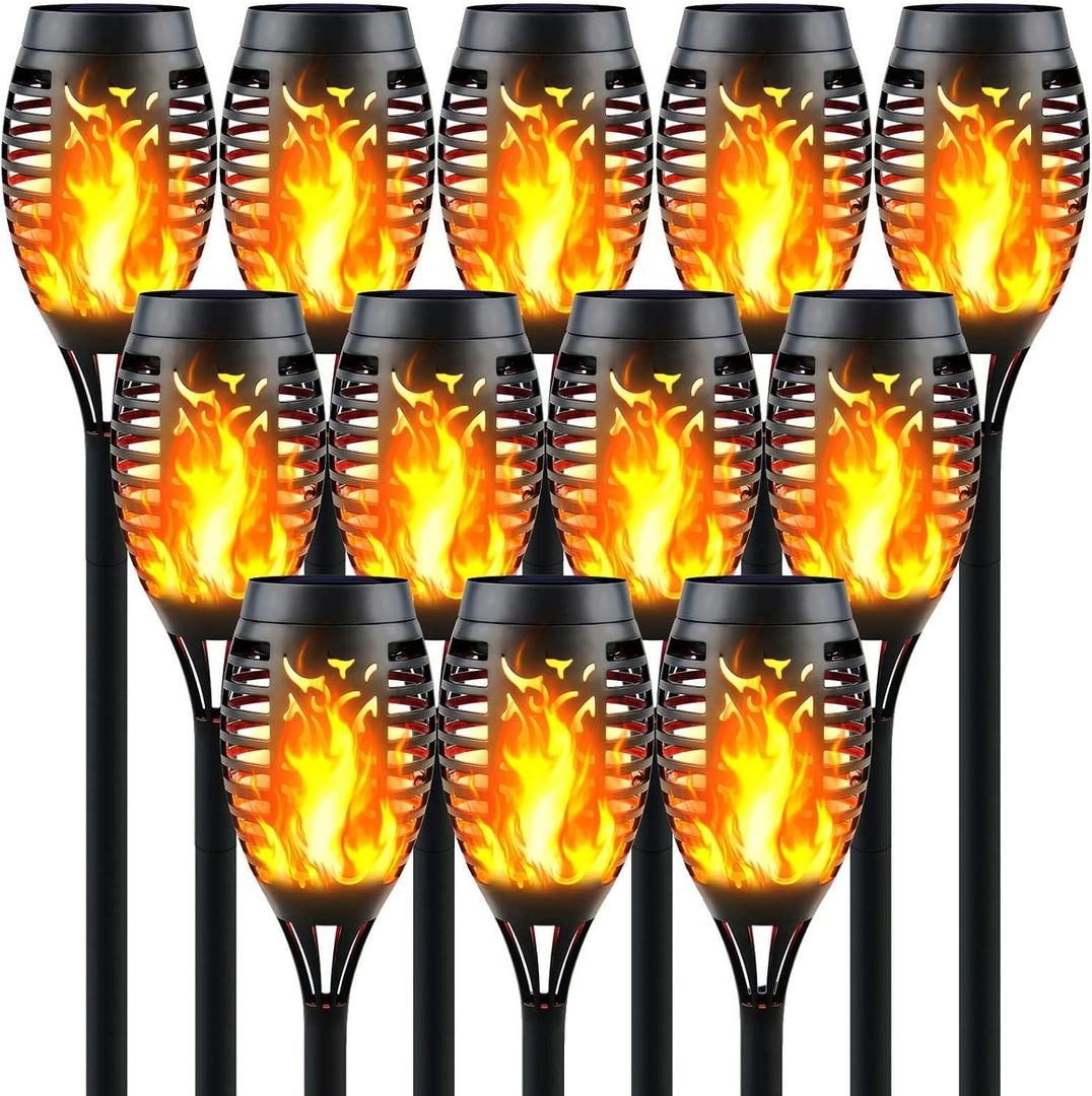 Solar Torch Lights Outdoor Flickering Flame, 12 Pack
Upgraded 12LED, Mini Solar-Powered Tiki Torches, IP65 Waterproof, Fire Effect Decor, Garden Pathway Lighting, Auto On/Off