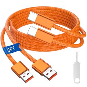 2Pack USB A to USB C for iPhone 17 16 Car Charger Cable 3FT,Type C Braided Fast Charging Cord for CarPlay for iPhone 17 16 Pro Max 16e 15/iPad Pro 11 10th/Samsung S26 S25 S24 S23 Ultra Phones,Orange