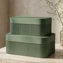 Decorative Storage Boxes with Lids  Set of 2 Beautiful Fluted Cardboard Organizer Bins for Your Home Bookshelf Decor to Safely Store Your Documents, Memory Box Items and Other Keepsakes in Style (Sage)