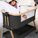 3 In 1 Baby Bassinet with Wheels, Portable Bedside Sleeper for Baby with 7 Adjustable Heights and Foam Mattress, Baby Bedside Crib for Newborns and Infants with Storage Basket, Carry Bag Included