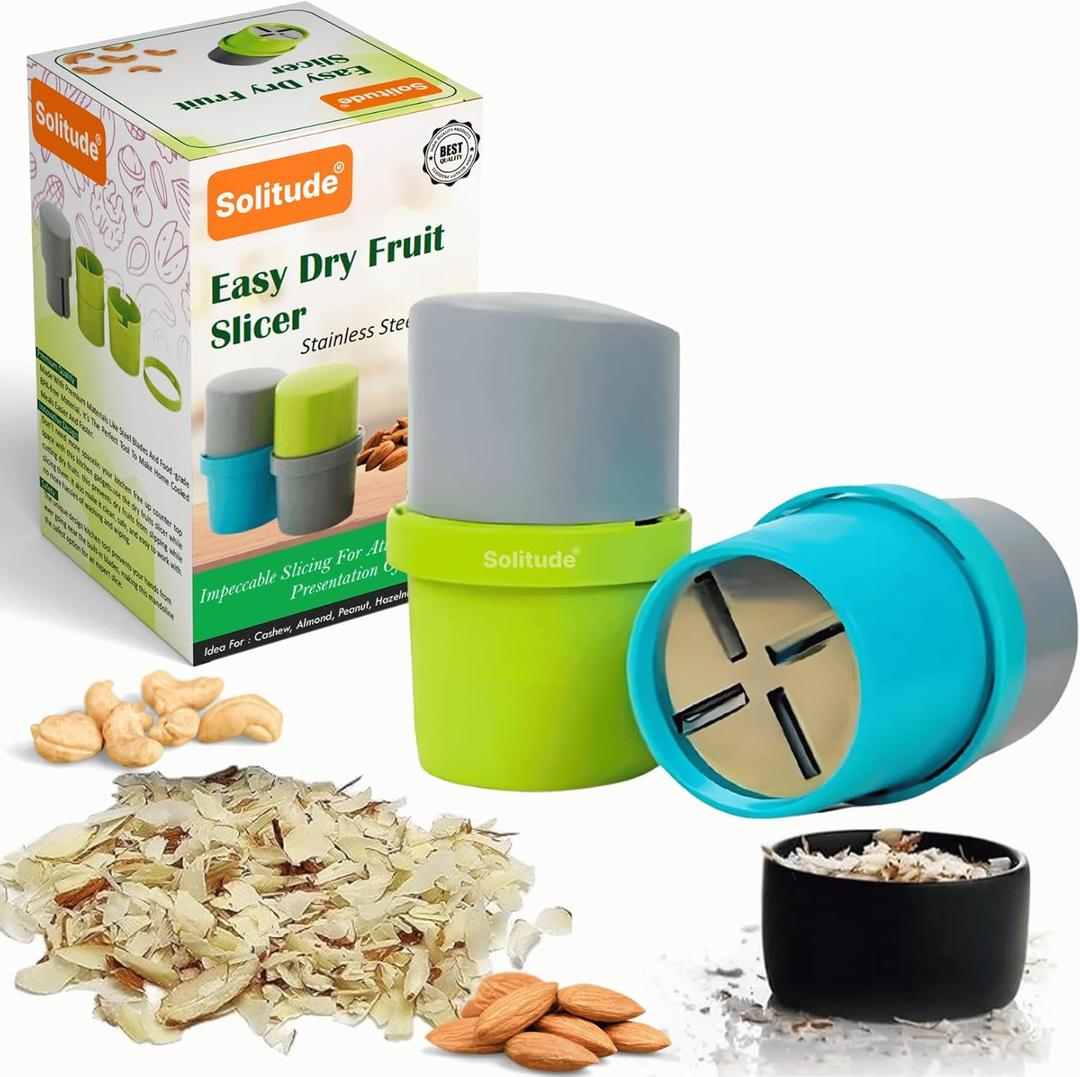 Solitude Dry Fruit Cutter, Slicer, Grinder, Chocolate Cutter And Butter Slicer With 3 In 1 Blade For Almonds, Cashews Etc. (Stainless Steel, Abs Plastic) Standard Green