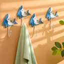 Vesici 4 Pcs Cartoon Shark Wall Hooks Nautical Sea Wall Mounted Key Holder Summer Rustic Bathroom Shark Hook Decor for Living Room Decorative Clothes Hat Key Towel Animal Theme Decorations