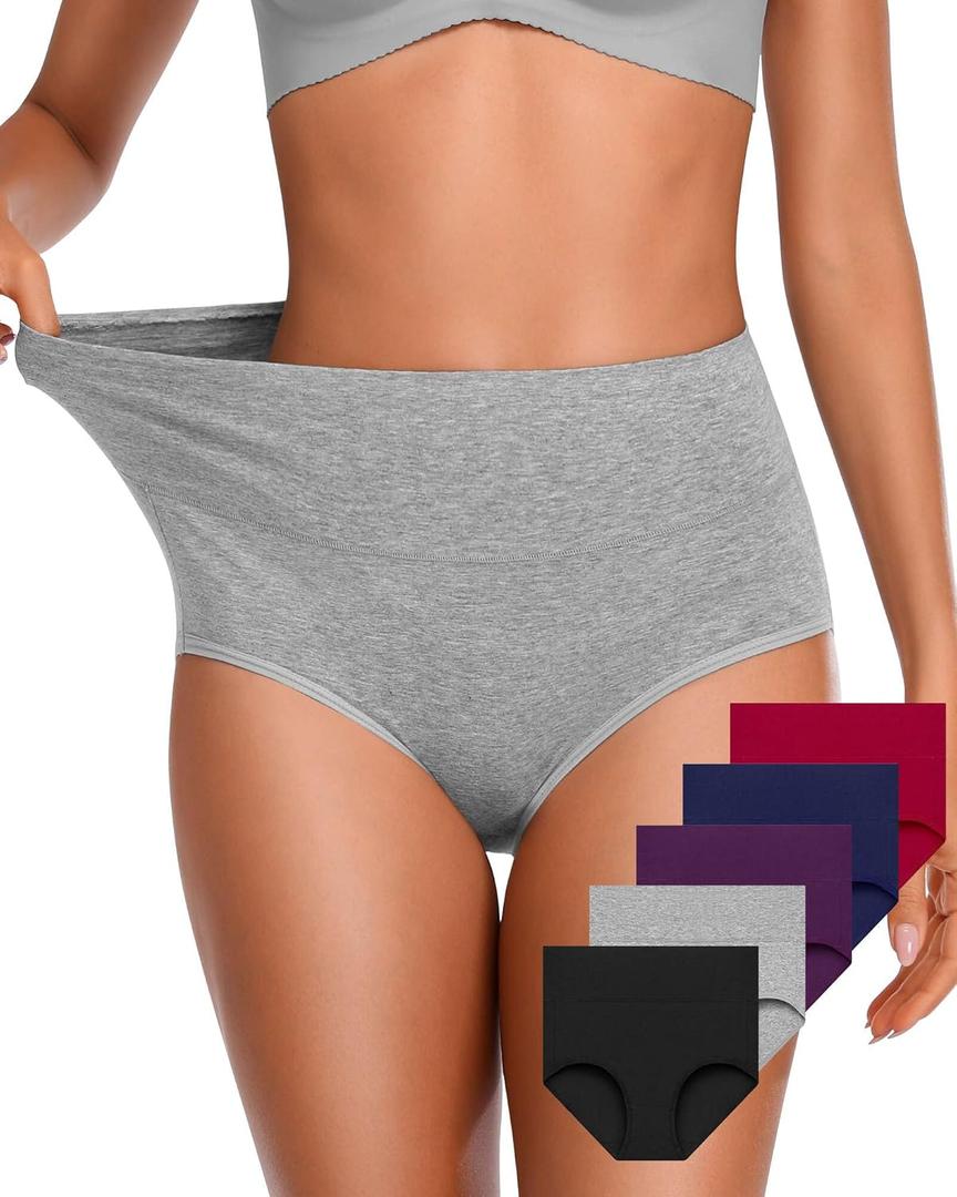 OUENZ Women's Underwear Cotton High Waisted Panties Full Coverage Postpartum Briefs Soft Stretch Ladies Underpants Multi Pack (Medium)