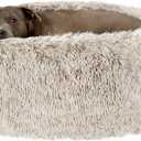 Furhaven 36" Round Calming Donut Dog Bed for Large/Medium Dogs, Refillable w/Removable Washable Cover, for Dogs Up to 75 lbs - Shaggy Plush Long Faux Fur Donut Bed - Driftwood Brown, Large