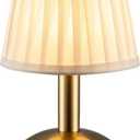 KDG Modern Cordless Small Table Lamp, Portable LED Fabric Shade Desk Lamps, 5000mAh Rechargeable Battery Operated Lighting for Bedroom, Bedside, Bar, Living Room, Dining Room, Night Light(Gold)