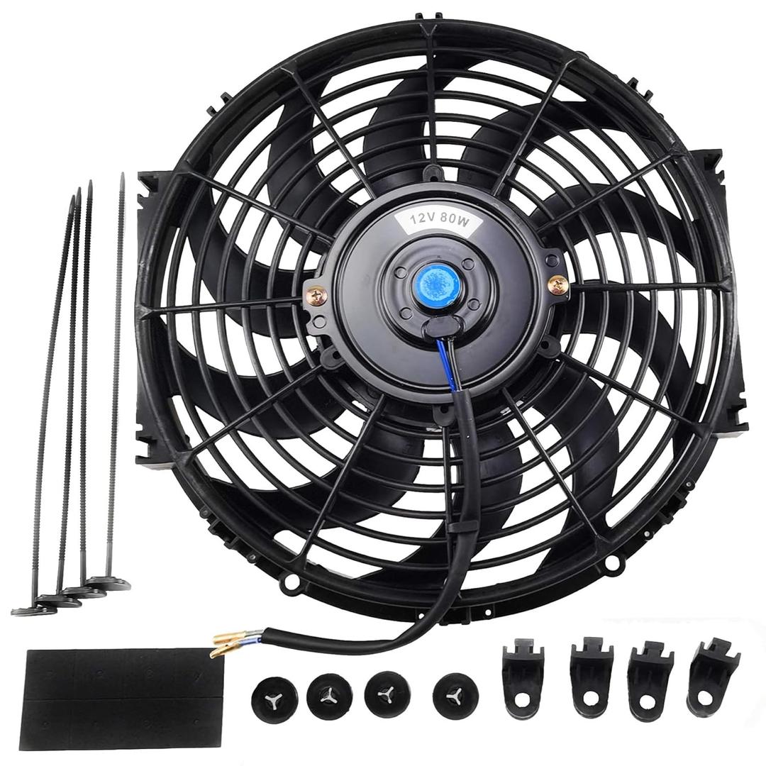 Ucreative 12 Inch High Performance 12V Slim Electric Cooling Radiator Fan with Mounting Kit Universal Fit