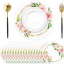 50 Pack Paper Placemats Disposable Pink Floral Wedding Disposable Placemats 13.7 Inch Rose Floral Round Place Mats Spring Summer Table Mats for Birthday Wedding Anniversary Bride Party Supplies