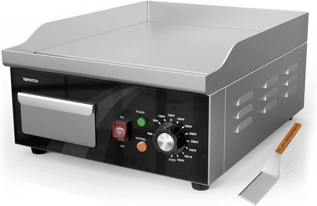 Electric Griddle, 14 Inch Flat Top Grill Commercial Electric Griddles Stainless Steel Adjustable Temperature Control 90-575 for Home or Restaurant Use