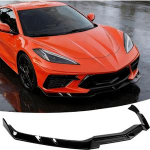 STSEV01 Front Lip Spoiler for Chevy Corvette C8 2020-2026 Accessories | (for Stingray, Z51, LT, LZ), 3PC Splitter Body Kit, Drill Mount, PP Build, Sport Bumper Upgrade, Gloss Black Finish