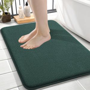 OLANLY Thick Memory Foam Small Bathroom Rugs 24x16, Extra Soft Absorbent Bath Rug, Quick Dry Bath Mats, Non-Slip, Washable Carpet for Bathroom, Tub and Shower, Home Decor Accessories, Blackish Green
