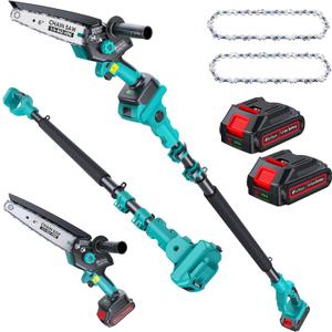 Electric Pole Saw for Tree Trimming, 6" Brushless Mini Chainsaw Cordless with Extension Pole 2 Batteries, 2-in-1 Handheld & Pole Prunner for Cutting Tree Limbs Branches