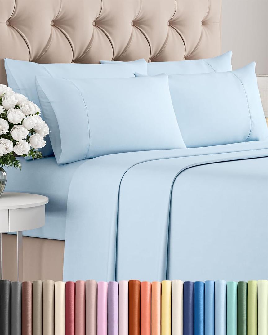 King 6 Piece Sheet Set - Comfy, Breathable & Cooling - Hotel Luxury Bedding for Women, Men, Kids, Teens & Children - 1 Flat & 1 Fitted Sheet & 4 Pillowcases w/ Deep Pockets - Wrinkle Free - Baby Blue