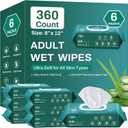 [360 Count] Adult Wipes for Elderly, 8" x 12" Extra Large Adult Wipes for Incontinence & Cleansing - Disposable Washcloth for Elderly Bathing No-Rinse - Vitamin E & Aloe