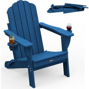 Folding Adirondack Chair, HDPE Adirondack Chair with 2 Cup Holders, Pre-Assembled Outdoor Chairs for Patio, Garden, Poolside, NavyBlue