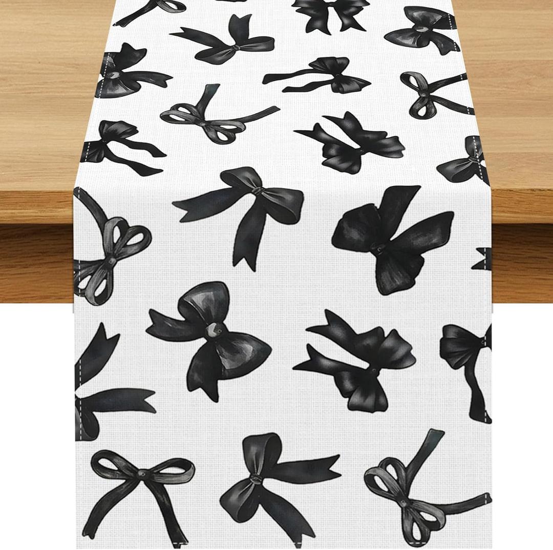 Black Bow Birthday Decorations Coquette Bow Party Table Runner Girl Women Bachelorette Dining Room Home Kitchen Island Decor