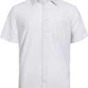 J.VER Men's Linen Short Sleeve Shirts Cotton Casual Lightweight Button Down Shirt Beach Vacation Summer Tops with Pocket (White, M)