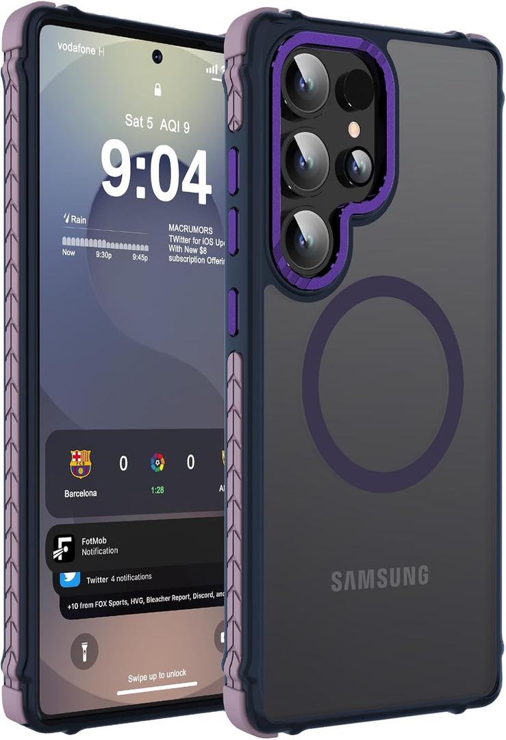 DEERLAMN Strong Magnetic Case for Samsung Galaxy S24 Ultra 6.8-Inch,[Compatible with Magsafe][Military Grade Drop Protection] Translucent Matte Shockproof Protective Phone Cover, Frosted Purple