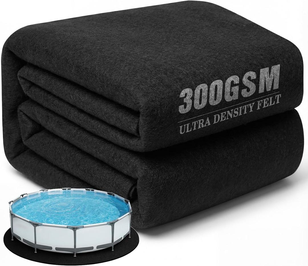 UIRWAY 10 Ft Round Pool Liner Pad for Above Ground Pool, [2026 New Pool Pad 300G/M Thicker] Black Puncture Resistant Pool Ground Protector, Weed Barrier Under Pool Padding, Extend Liner Life (319cm)
