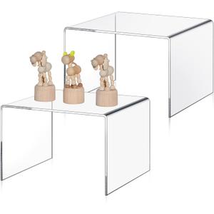 RattanView 2 Pcs 9 Inch Large Acrylic Risers Display Stands 5 mm Thick Acrylic Shelf Riser Showcase for Collectibles Jewelry Cupcakes Food Figures Perfume Cabinet (Clear)