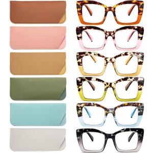 REAVEE Oversized Square Reading Glasses for Women, Blue Light Blocking Large Frame Computer Readers Spring Hinge