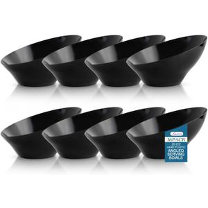 Liacere 16 Pack Black Plastic Bowls - Black Serving Bowls - 20 OZ Angled Bowl Disposable for Chip,Candy,Salad and Fruit - Ideal for Wedding & Party & New Year