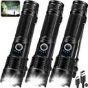 KINGCAESAR 3 Pack Flashlights 90,000 High Lumens - Super Bright Rechargeable Flashlight with 5 Light Modes, IPX7 Waterproof Powerful LED Flash Light for Home, Camping - Black