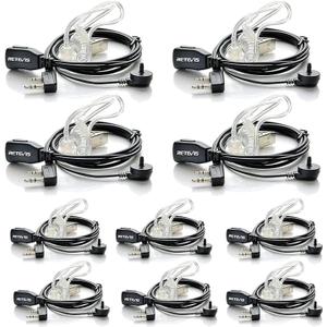 Case of 10, Retevis Walkie Talkies Earpiece with Mic 2 Pin Acoustic Tube Headset, for RT22 RT21 RT68 H777, Compatible with Pxton Baofeng BF-888S BF-T26 Kenwood walkie talkie, Two Way Radio Earpiece