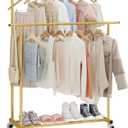 Calmootey Double Rod Clothing Garment Rack,Rolling Hanging Clothes Rack,Portable Clothes Organizer for Bedroom,Living Room,Clothing Store,Gold