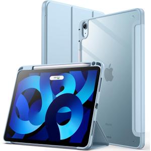 JETech Case ONLY for iPad Air 11-Inch M4/M3/M2 (2026/2025/2024), iPad Air 5/4 (2022/2020 5th/4th) with Pencil Holder, Clear Transparent Back Slim Stand Shockproof Tablet Cover (Sky Blue)
