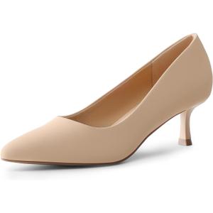 DREAM PAIRS Women's Pumps Closed Toe Pointed Toe Kitten Heels for Women Party Dance Wedding Dress Shoes for Women (6, Nude)