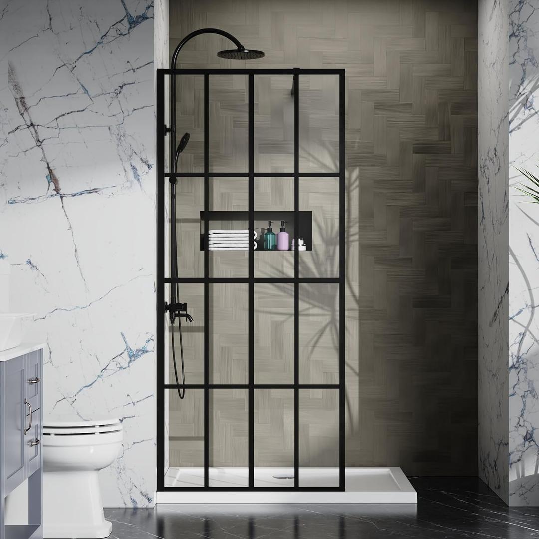 Goodyo 34" X 72" Shower Door Clear Tempered Glass Framed Shower Screen Walk-in Black Finish